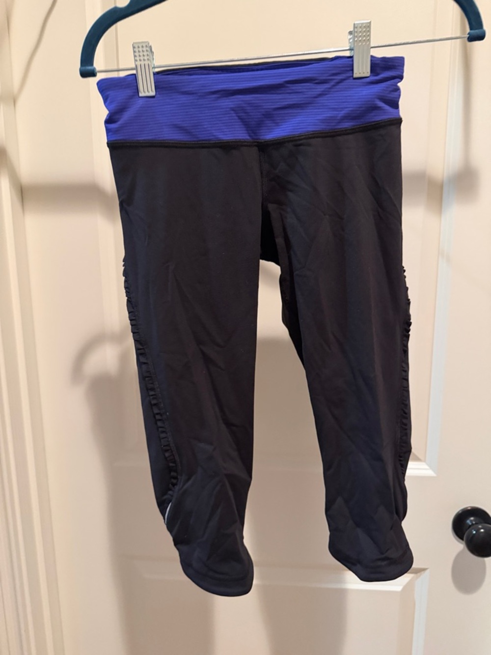 lululemon athletica Black Capri Joggers with Purple Fold-Over Waistband